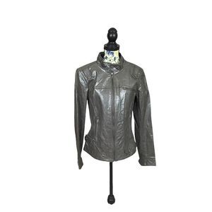 Danier Silver Metallic Leather Jacket Size Small